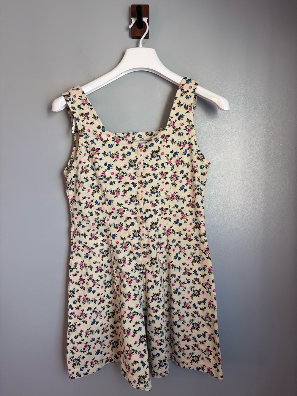 Vintage Bonnie Evans 90s Floral Lace Up Back Romper Jumpsuit M Cottagecore